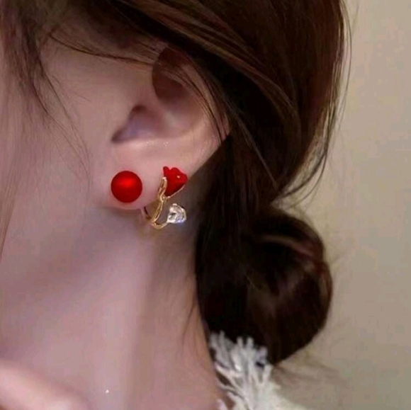 Elegant Red Rose & Faux Pearl Rhinestone Earrings New! - Picture 2 of 9
